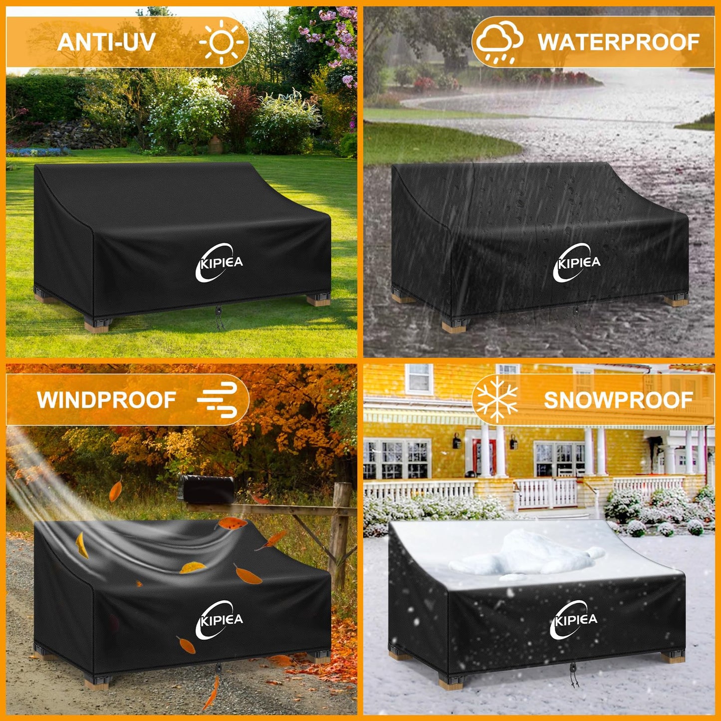 Kipiea Patio Sofa Cover Heavy Duty 420D Outdoor Couch Covers Waterproof Winter, 2-Seat Patio Furniture Cover Loveseat, Outdoor Sofa Covers with Anti UV and No Tears, No Fading (60"W x 34"D x 31"H)