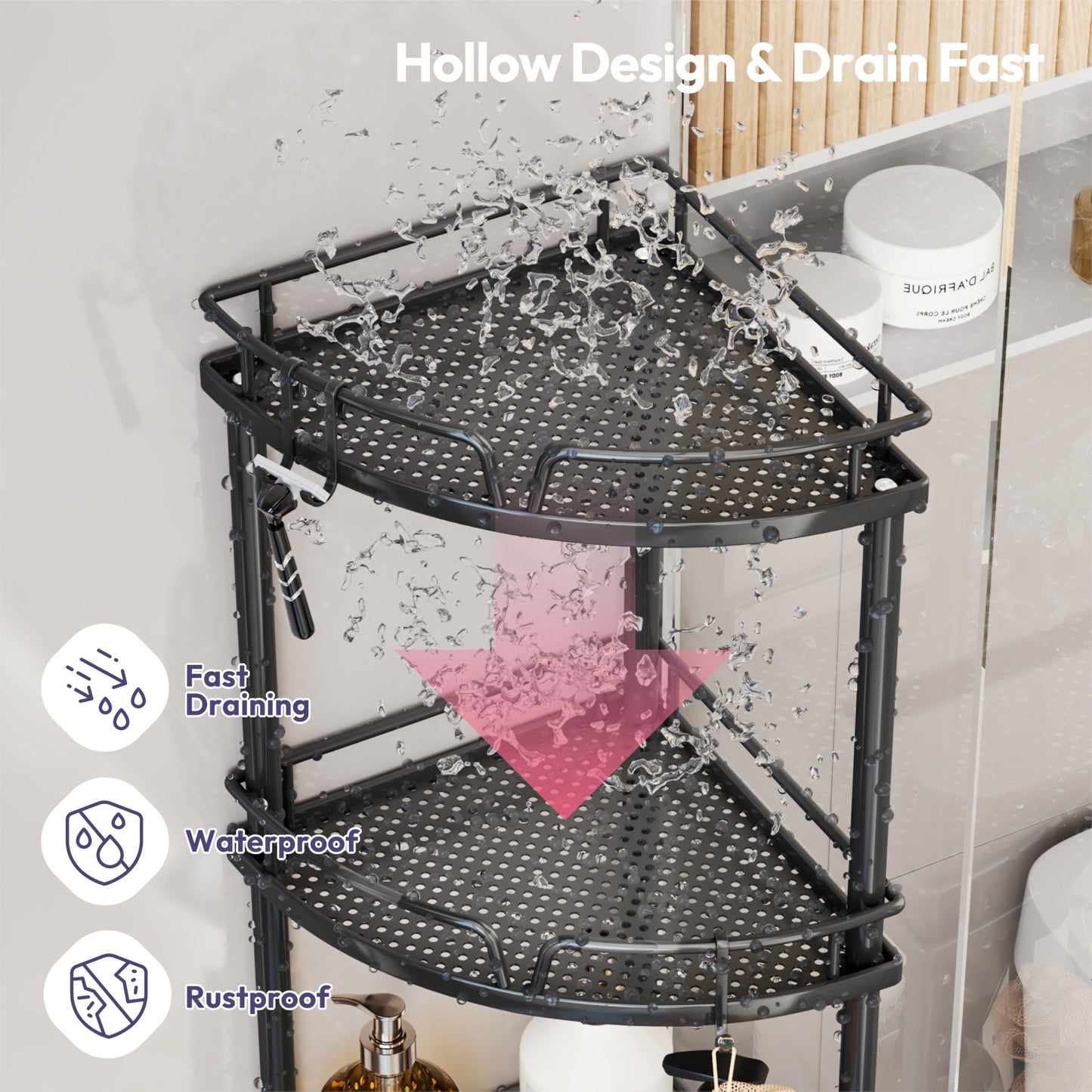 SWTYMIKI Shower Caddy Corner - 3 Tier Rustproof Bathroom Corner Shelf Standing Shower Organizer Rack Corner Shelf with Soap Holder for Inside Bathroom, Bathtub, Showers Pan, Black