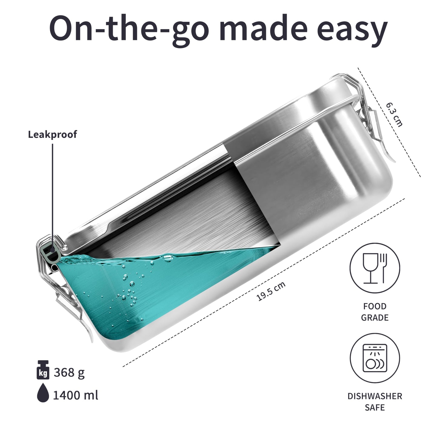 Stainless Steel Lunch Box 1400 ml | Compartment Tiffin Box | Leakproof Lunch Box | Eco Friendly Lunch Boxes for Adults | Lunch Box Adults | Tiffin Box 1400 ml | Sandwich Boxes for Adults | Bambaw