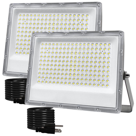 2 Pack Led Flood Light - 150W 20000LM Flood Light Outdoor, 6500K Exterior White Lighting 180-Degree Adjustable, IP66 Waterproof, Outdoor Lights Led for Patio, Yard, Garden, Lawn, Garages