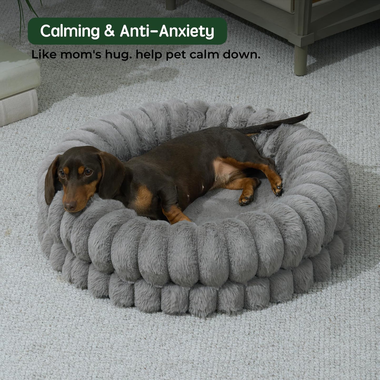 BALANCE Luxury Donut Dog Bed, 23 Inches Round Dog Beds for Small Dogs Washable, Orthopedic Calming Pet Bed for Puppy and Cats with Anti-Slip Bottom, Gray
