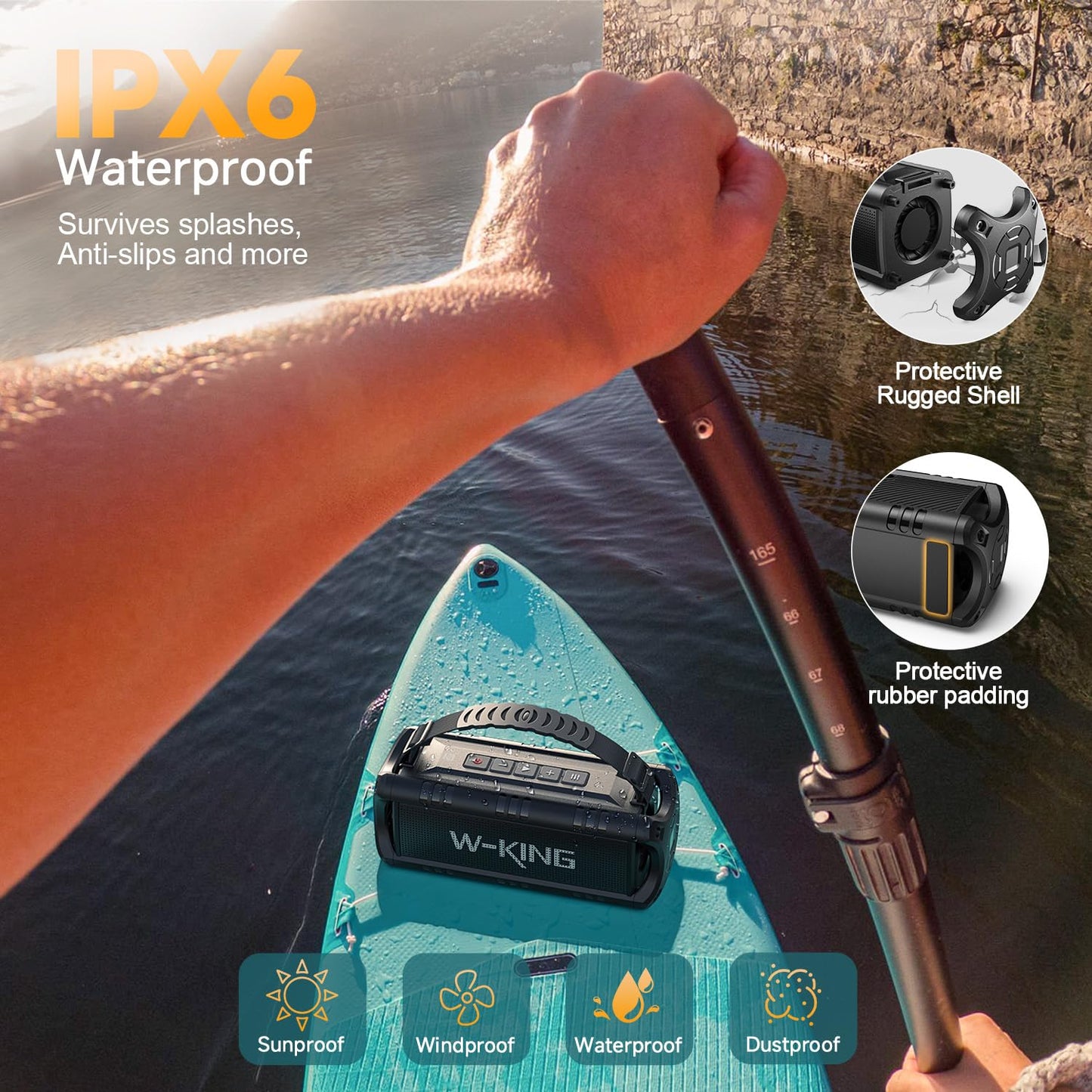 Bluetooth Speaker, W-KING (60W PEAK)30W IPX6 Waterproof Wireless Powerful Portable Outdoor Haut Parleur Speaker Boombox-Rich Bass, 24H Playtime, TF Card, USB Playback, AUX, EQ for Party, Camping, Trip