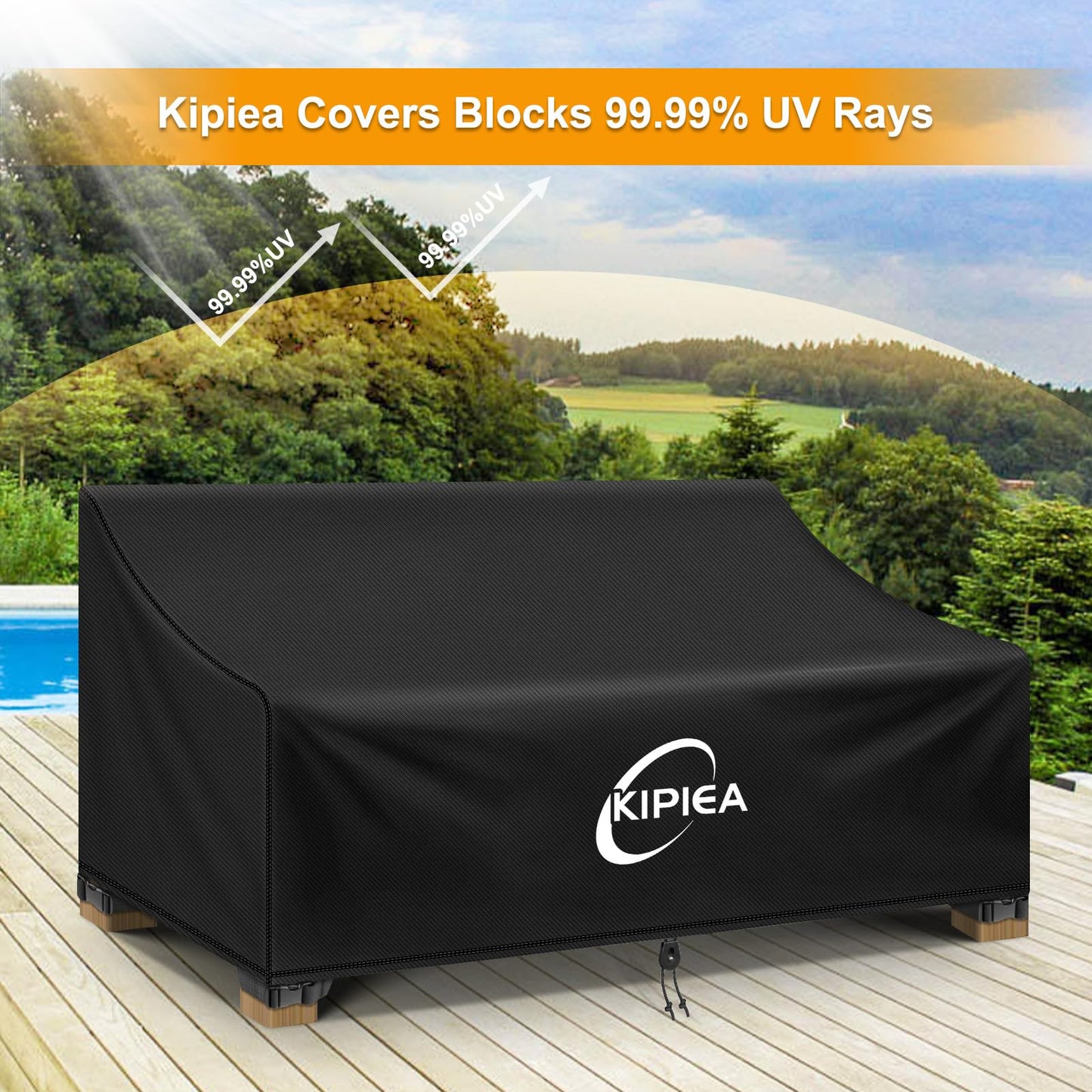 Kipiea Patio Sofa Cover Heavy Duty 420D Outdoor Couch Covers Waterproof Winter, 2-Seat Patio Furniture Cover Loveseat, Outdoor Sofa Covers with Anti UV and No Tears, No Fading (60"W x 34"D x 31"H)