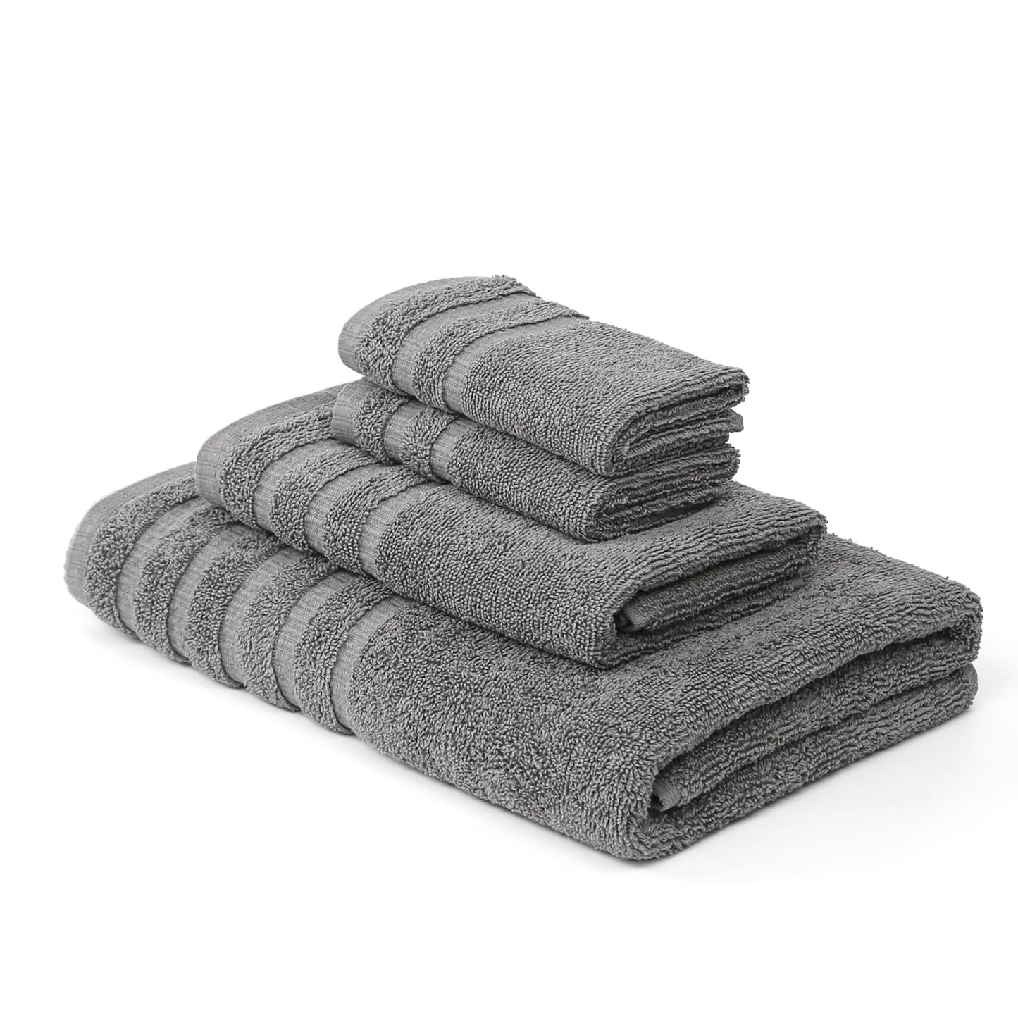 Amrapur Overseas 6-Piece Yarn Dyed Oxford Stripe Jacquard/Solid Ultra Soft 500GSM 100% Combed Cotton Towel Set [Ash Grey]