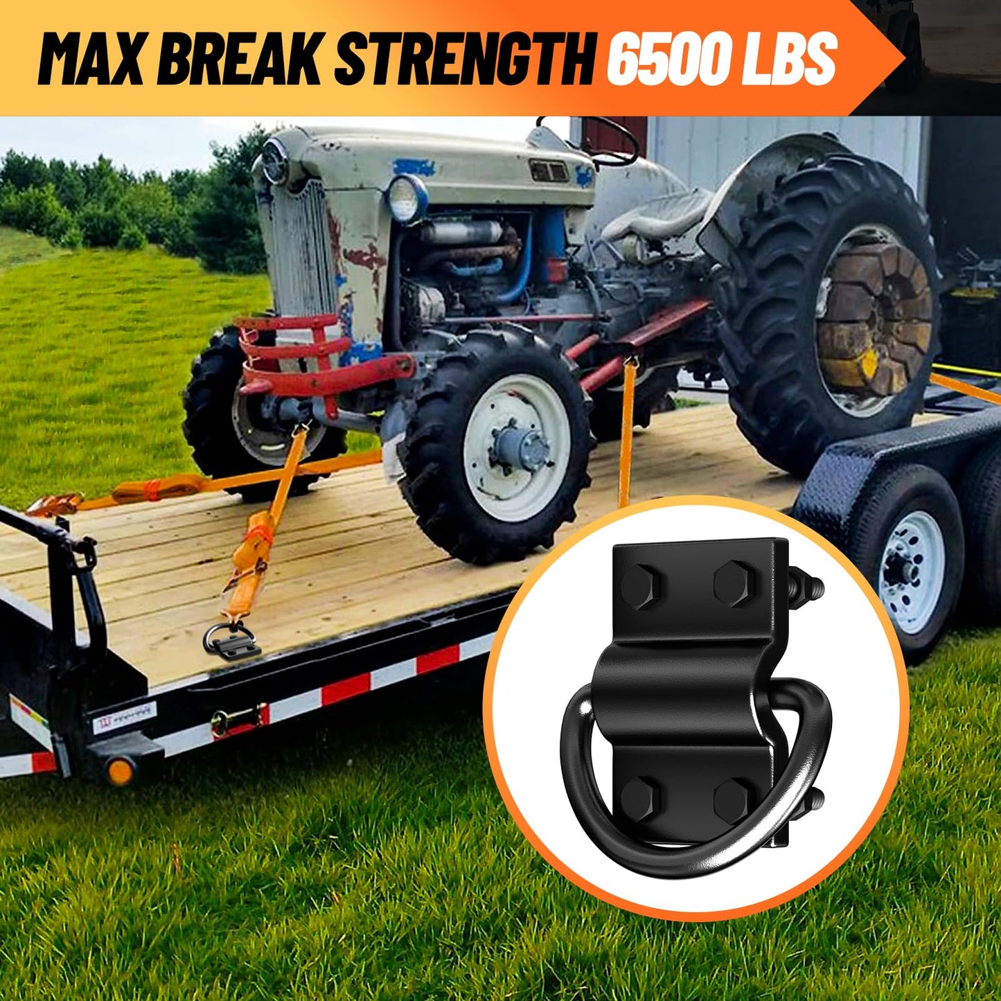 6PCS D Rings Heavy Duty Trailer Tie Down Anchor, Ultra Durable 6500LB Breaking Strength D Ring Tie Down for Truck Bed, Trailer, with Screws