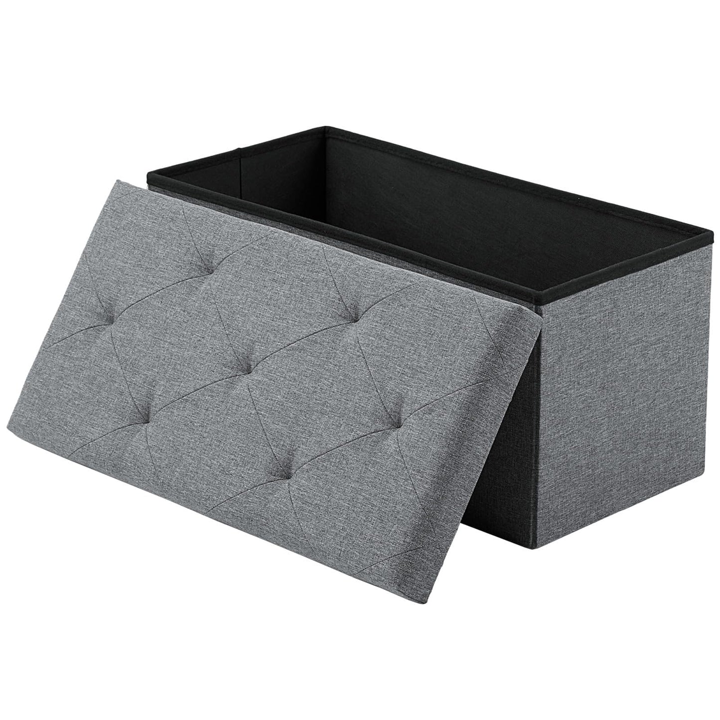 Sweetcrispy Folding Storage Ottoman Bench, Light Grey, Entryway Bench for Living Room, Ottomans with Storage for Bedroom, Heavy Duty 660 lbs Load Capacity, Linen Footrest Seat