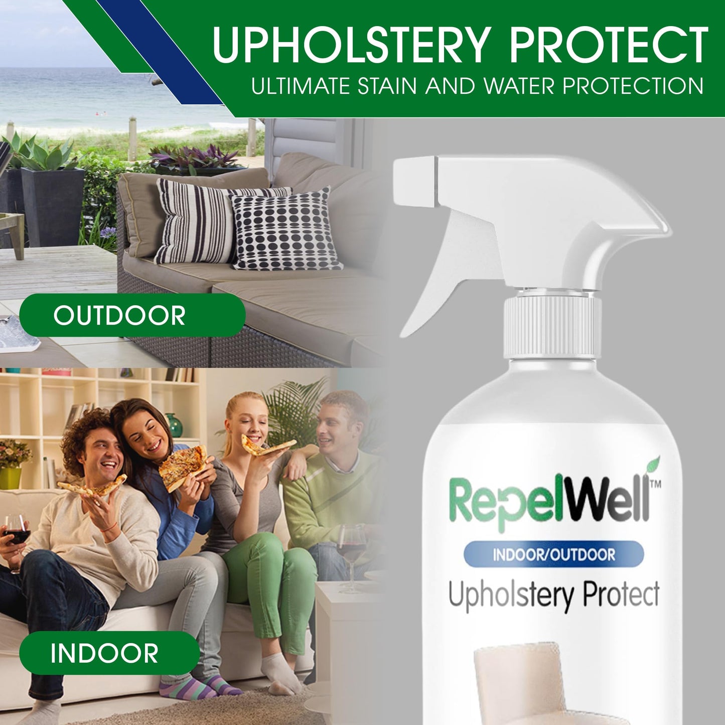 RepelWell Upholstery Protect Stain & Water Repellent Spray 24oz – Non-Toxic, Pet-Safe Formula for Fabric, Leather, & Suede – Long-Lasting Stain Guard Keeps Furniture Clean & New