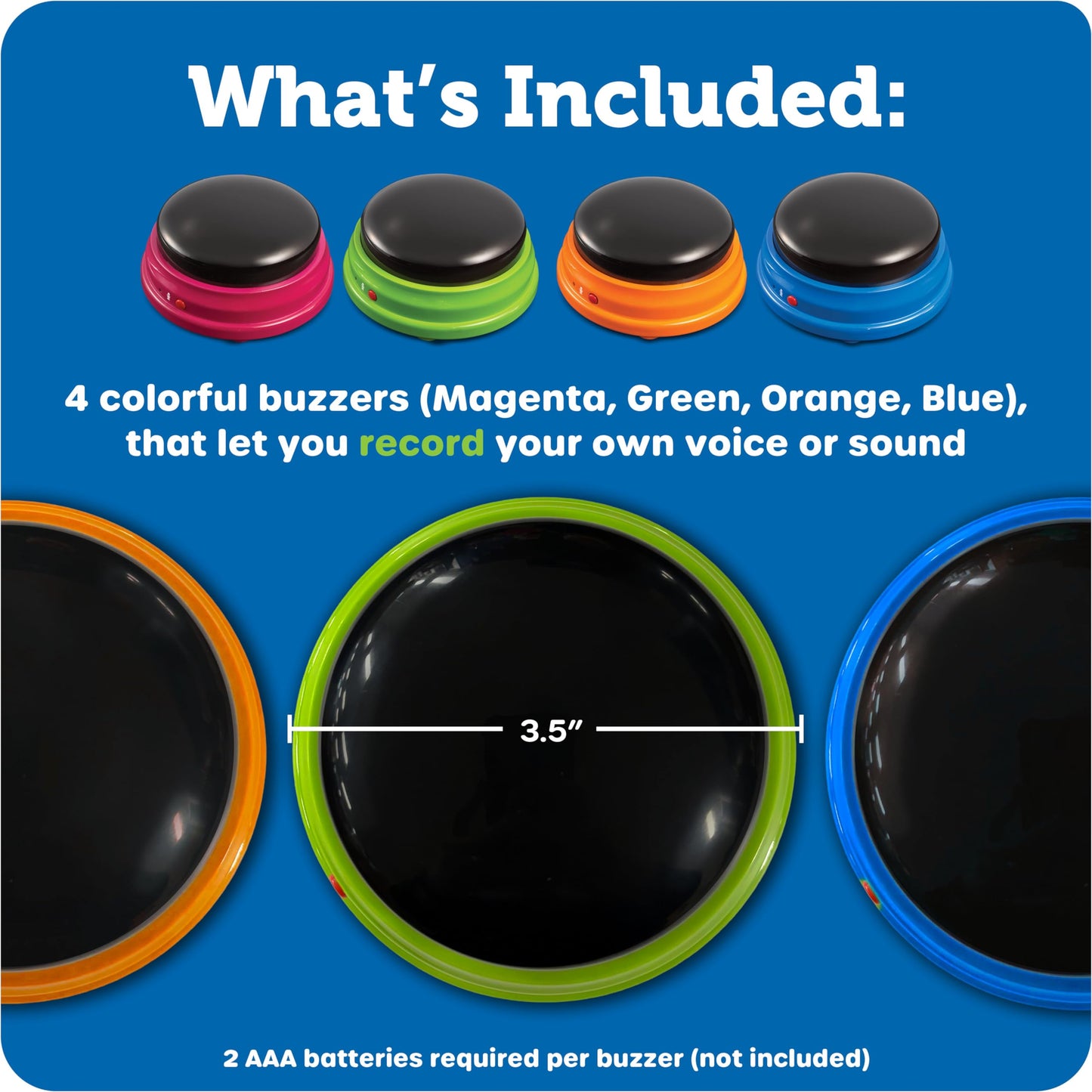 Learning-Resources-Recordable-Answer-Buzzers Set-of-4,-Ages-3+-|-Pre-K-Personalized-Sound-Buzzer,-Recordable-Buttons,-Game-Show-Buzzers,-Perfect-for-Family-Game-and-Trivia-Nights,-Dog-Buttons-for-Communications