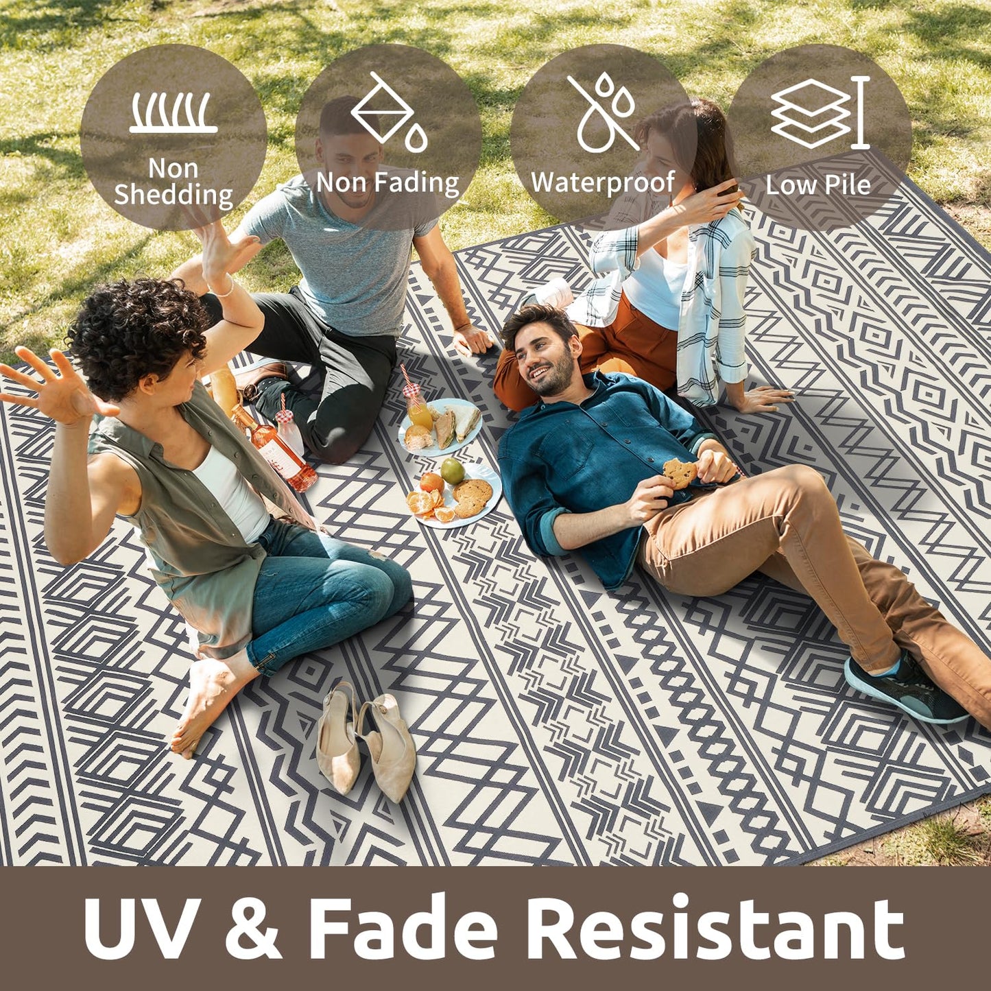 4x6 Outdoor Rug Braided Indoor Outdoor Rugs Carpet Non Slip Outdoor Patio Rug with Rubber Particles Backing, Boho Outdoor Area Rug for Patio Deck Porch Balcony Backyard Living Room, Blackish Grey