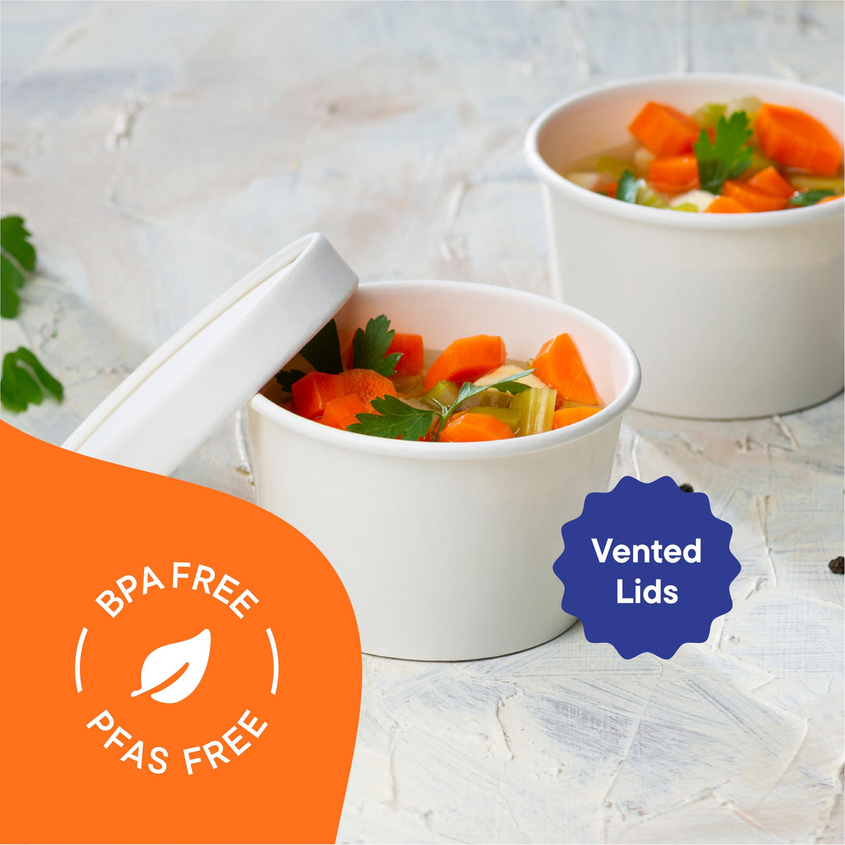 [8 oz. - 50 Sets] Paper Food Container with Lid, Insulated Paper Food Cup with Paper Vented Lid, Hot or Cold to Go Containers, Soup Container, Ice Cream Cup, Yogurt Cup, Eco-Friendly White Container
