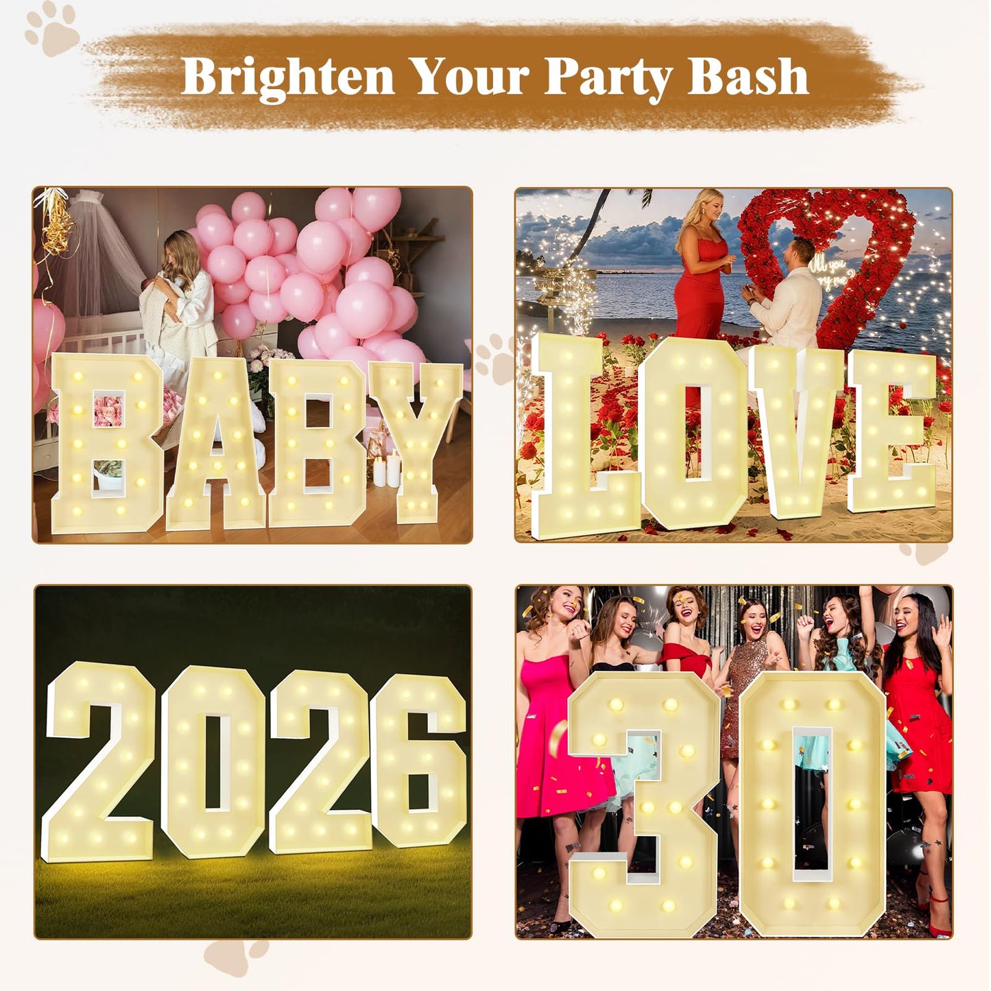 Marquee Light Up Numbers: 4FT Large Decorative Letters Signs for Party Decorations Baby Shower Birthday Wedding Engagement Anniversary, 4 Feet Tall Pre-Cut DIY Foamboard Number 4 - Easy to Assemble