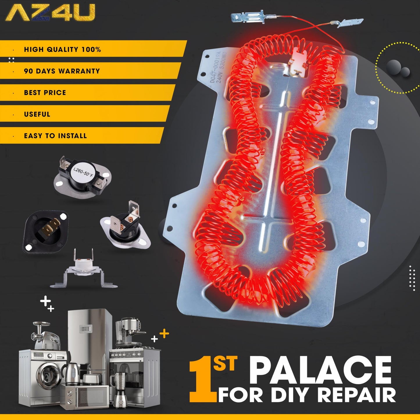 Dryer Heating Element Assembly Replaces For Samsung DV42H5200EP/A3 DV42H5200EF/A3 DV5451AEW/XAA DV40J3000EW/A2 DVE50R5400V/A3 DV219AEW/XAA DV395ETPASU/A1 DV448AEP/XAA DV350AEW/XAA DV330AEB/XAA