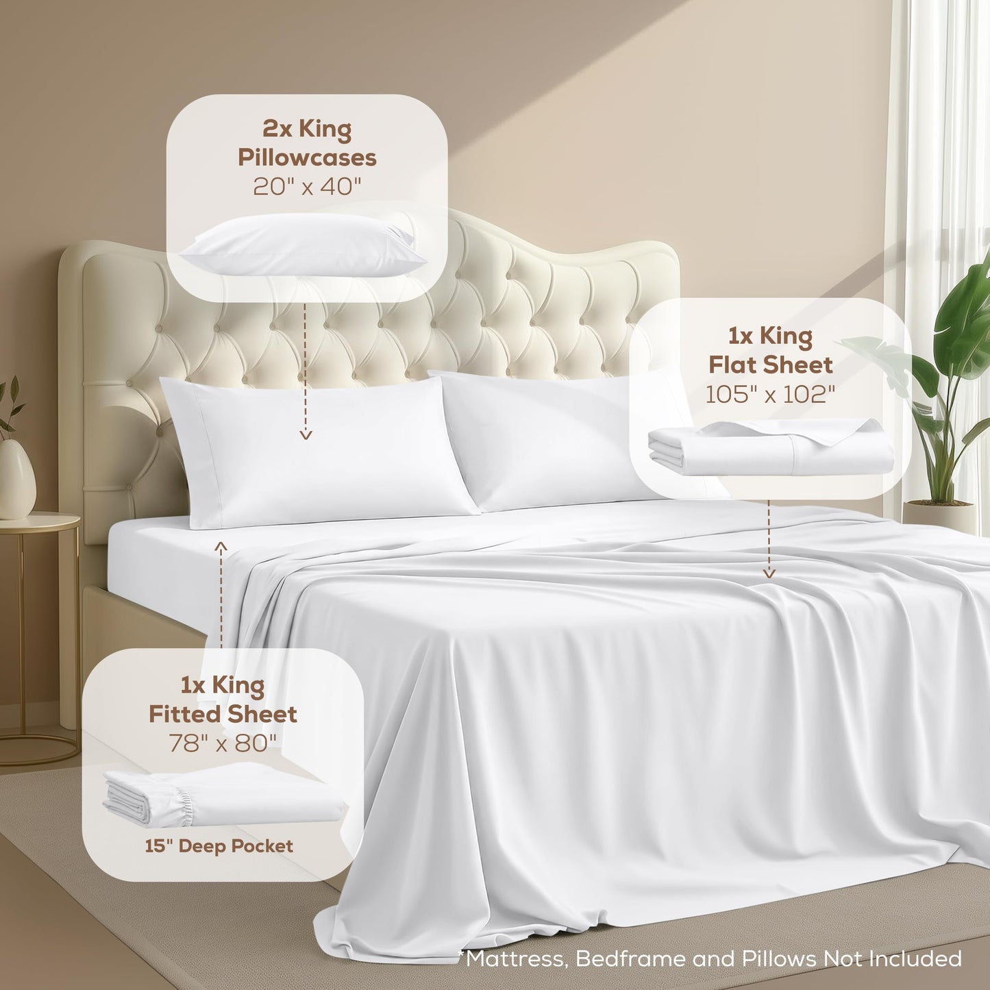 Utopia Bedding King Bed Sheets - 4 Piece King Size Cooling Sheet Set - Hotel Luxury Soft Breathable Microfiber, Oeko-TEX, Deep Pocket Easy Fit & Care, Fade & Wrinkle Resistant, White