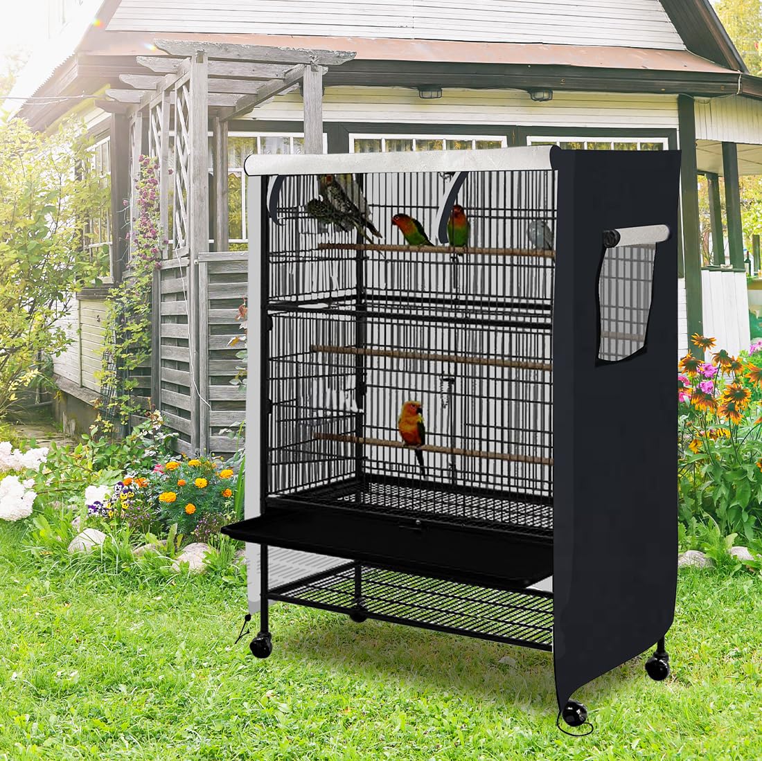 DECKALY Universal Bird Cage Cover, Black, L - 31”L×22”W×41”H, Sunlight & UV Protection, Waterproof, Fits Most 2-Tier Pet Cages