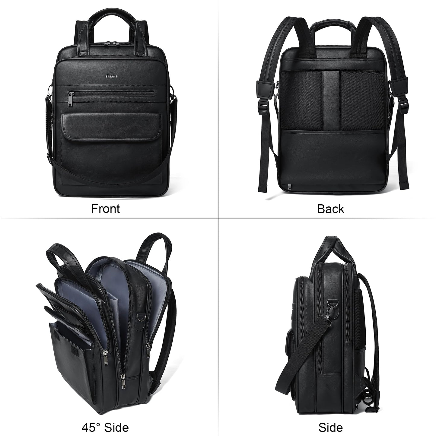 Laptop Backpack for Women and Men, 15.6 Inch Vegan Leather Computer Backpack Professional Water-Resistant Casual Daypack for Work Business College Travel Office,Two-toned Black