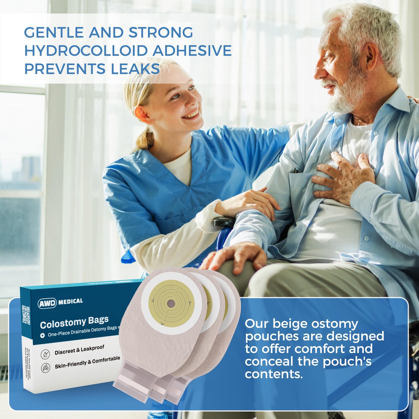 20 PCS Colostomy Bags – Ostomy Supplies - One-Piece Drainable Ostomy Bag with Odor Control for Ilestomy Stoma Care - Includes Measuring Guide and 20 Adhesive Remover Wipes - Cut-to-Fit