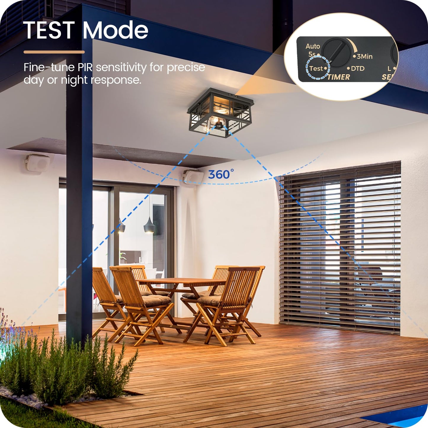 GOEBLESON Infrared Sensor Outdoor Ceiling Light, Flush Mount Motion Sensor Ceiling Light, 2-Light Black with Bubble Glass, Bulbs Not Included, 4 Modes, for Porch, Garage, Hallway, Patio, BQ08XD05W1