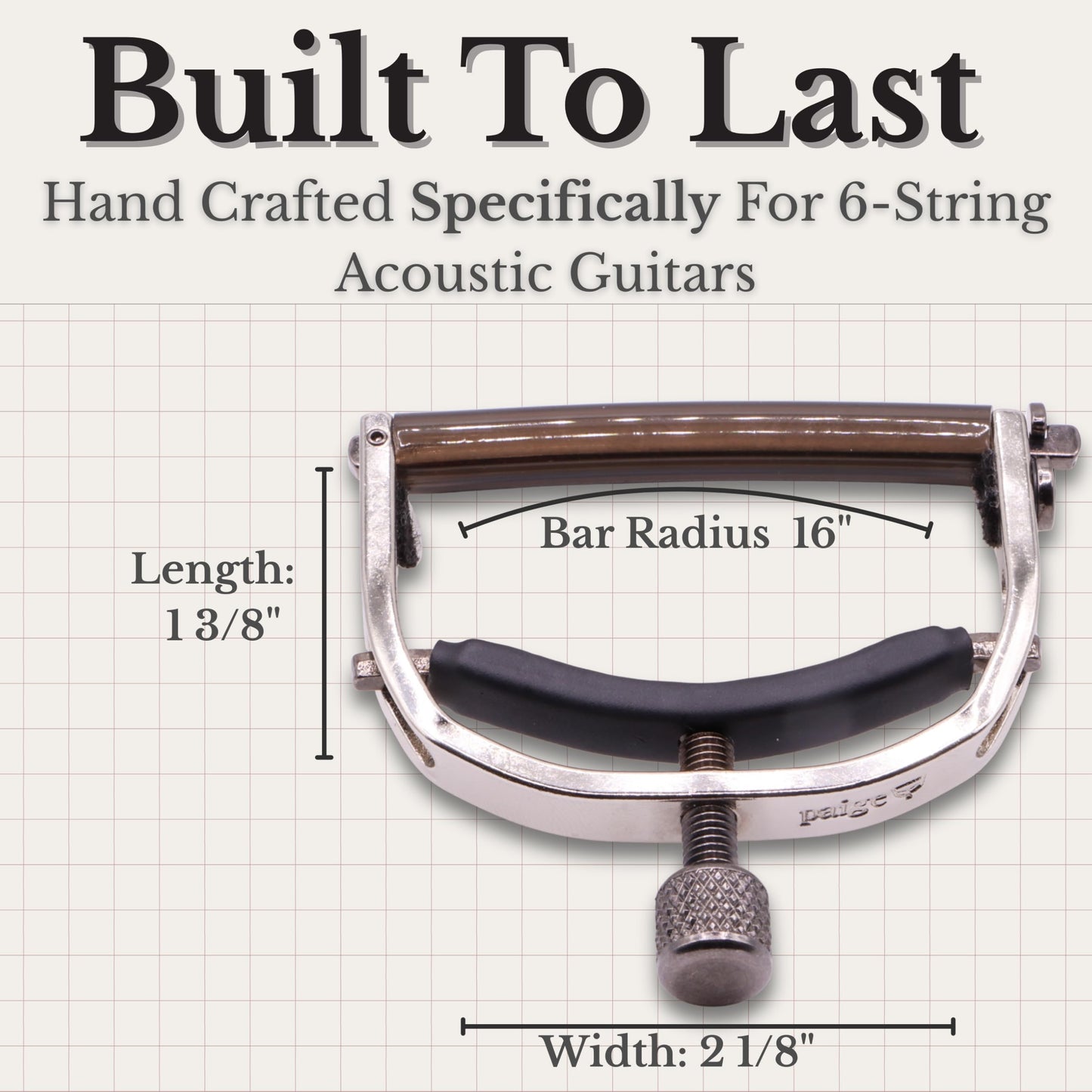 Paige 6-string Standard Guitar Capo - Made in the USA - Satin Nickel