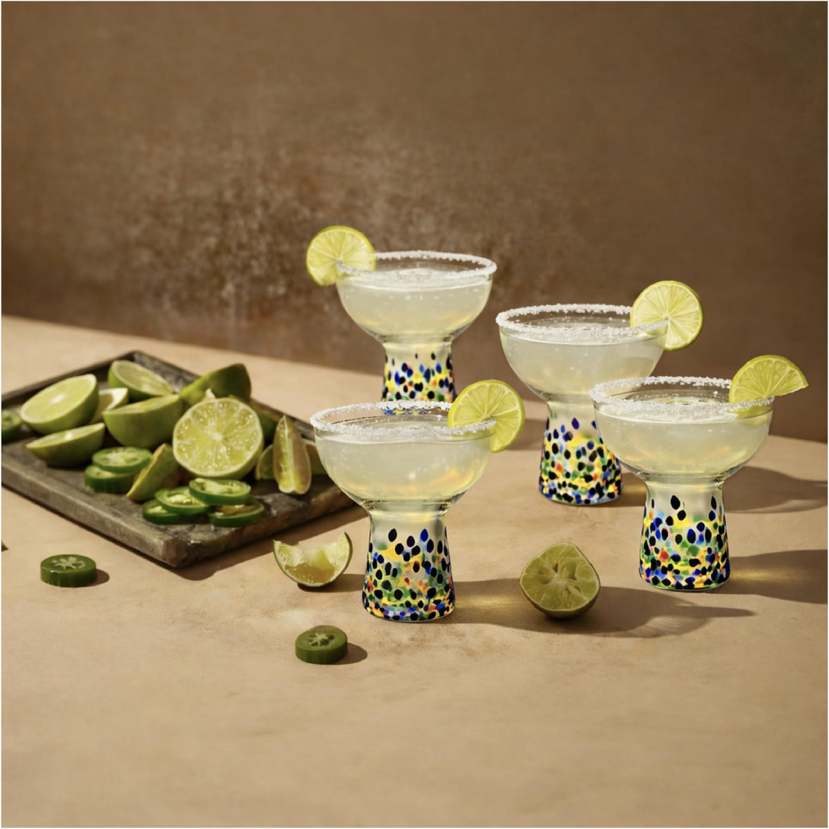SEICASAYA Hand Blown Mexican Design Stemless Confetti Margarita Glasses, 180 ml Colorful Cocktail Glassware, Artisan Crafted Barware (Blue/ 4 Pieces)
