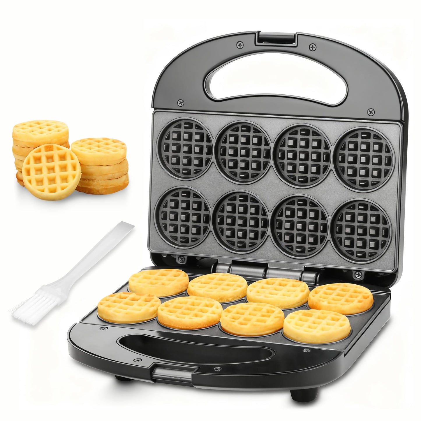 FineMade Mini Waffle Maker Machine, Small Waffle Bites Maker for Kids, Makes 8 x 2” Tiny Waffle Bites, Ideal for Breakfast, Snacks, Desserts and More