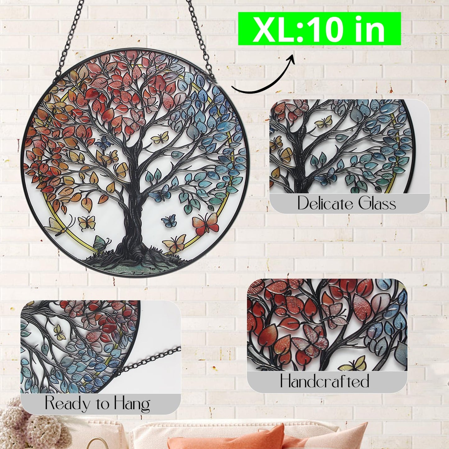 Ammzus Large Tree of Life Garden Suncatcher, Stained Glass Window Hanging, Suncatchers for Windows Hanging, for Friends, Family, and Women 9.9 * 9.9IN
