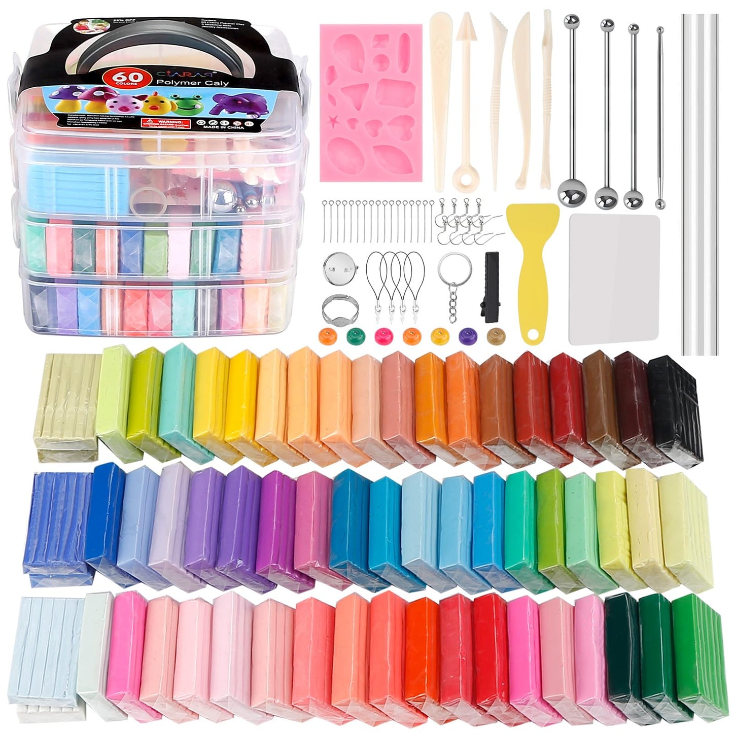CiaraQ Polymer Clay 60 Colors Starter Kit - Oven Bake Modeling Clay for Kids & Artists, Non-Sticky DIY Clay with Sculpting Tools, Fun Gift for Children Ages 4+, 4.7 lb