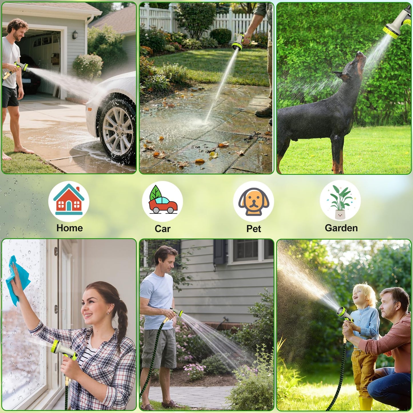 Expandable Garden Hose 100ft Water Hose with 10 Function Nozzle Flexible Expending Hose Kink Free,3-Layers Latex,3/4 Solid Solid Fittings Retractable Collapsible Gardening Hose Pipe with Hook Green