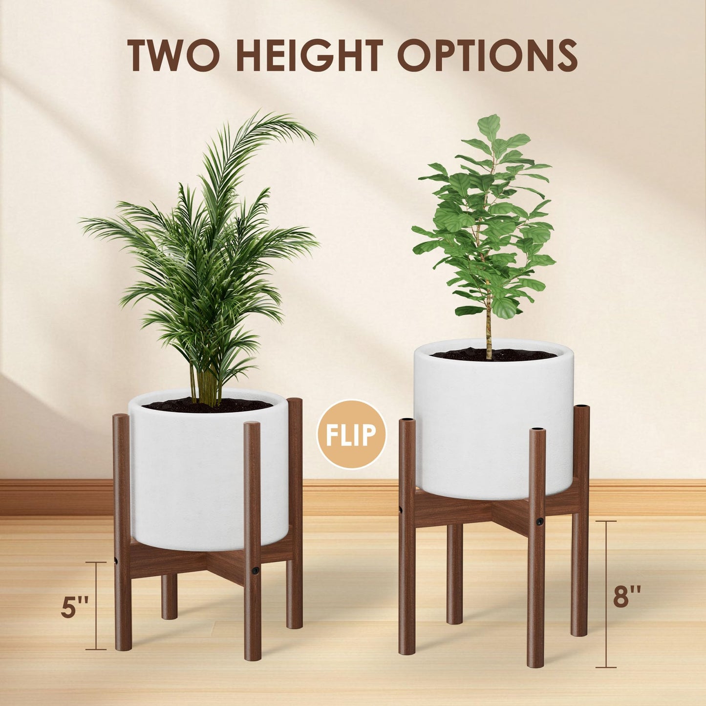 2 Pack Bamboo Plant Stands Indoor, for Up to 10 Inch Pots, Built to Fit Corners, Sturdy & Stable Design, Walnut Finish