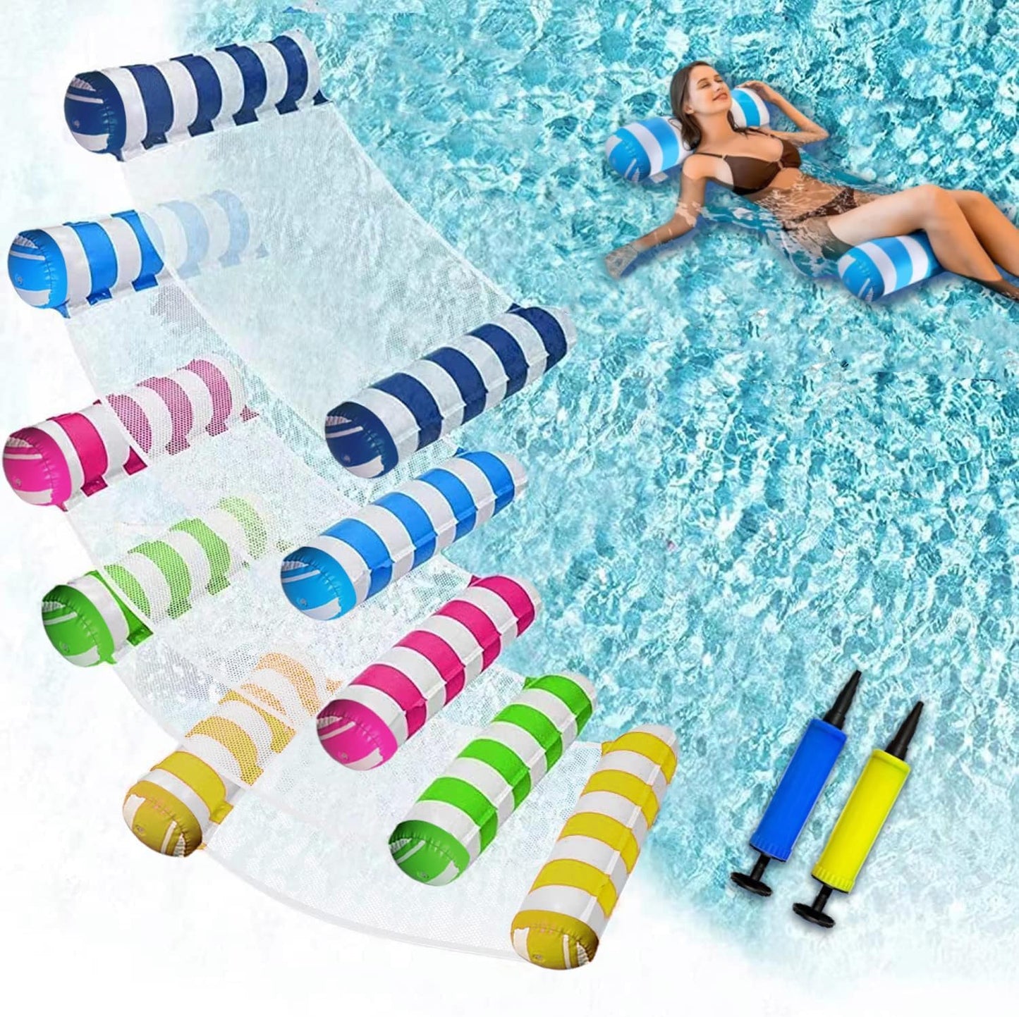 5 Pack XL Pool Floats Adult Size, 4-in-1 (Hammock, Saddle, Lounge Chair, Drifter) Multi-Purpose Water Pool Float, Non-Stick PVC Material (5 Pack)