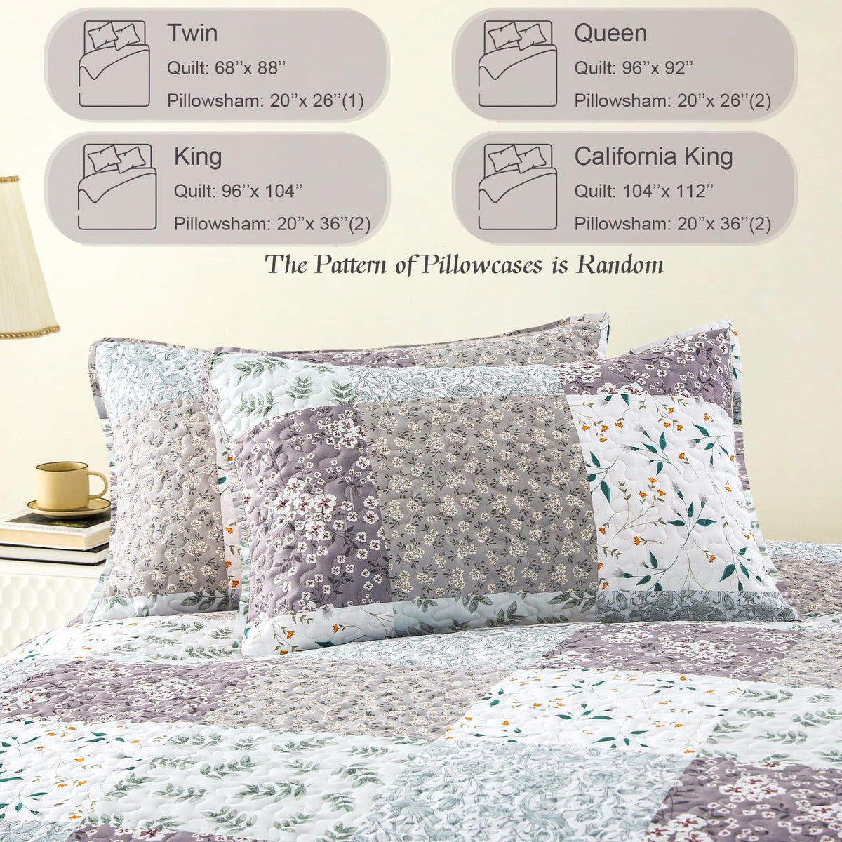 Whale Flotilla 3-Piece Printed Queen Size Quilt Bedding Set with 2 Pillow Shams Lightweight Reversible Bedspreads Coverlet Set for All Season, Light Grey