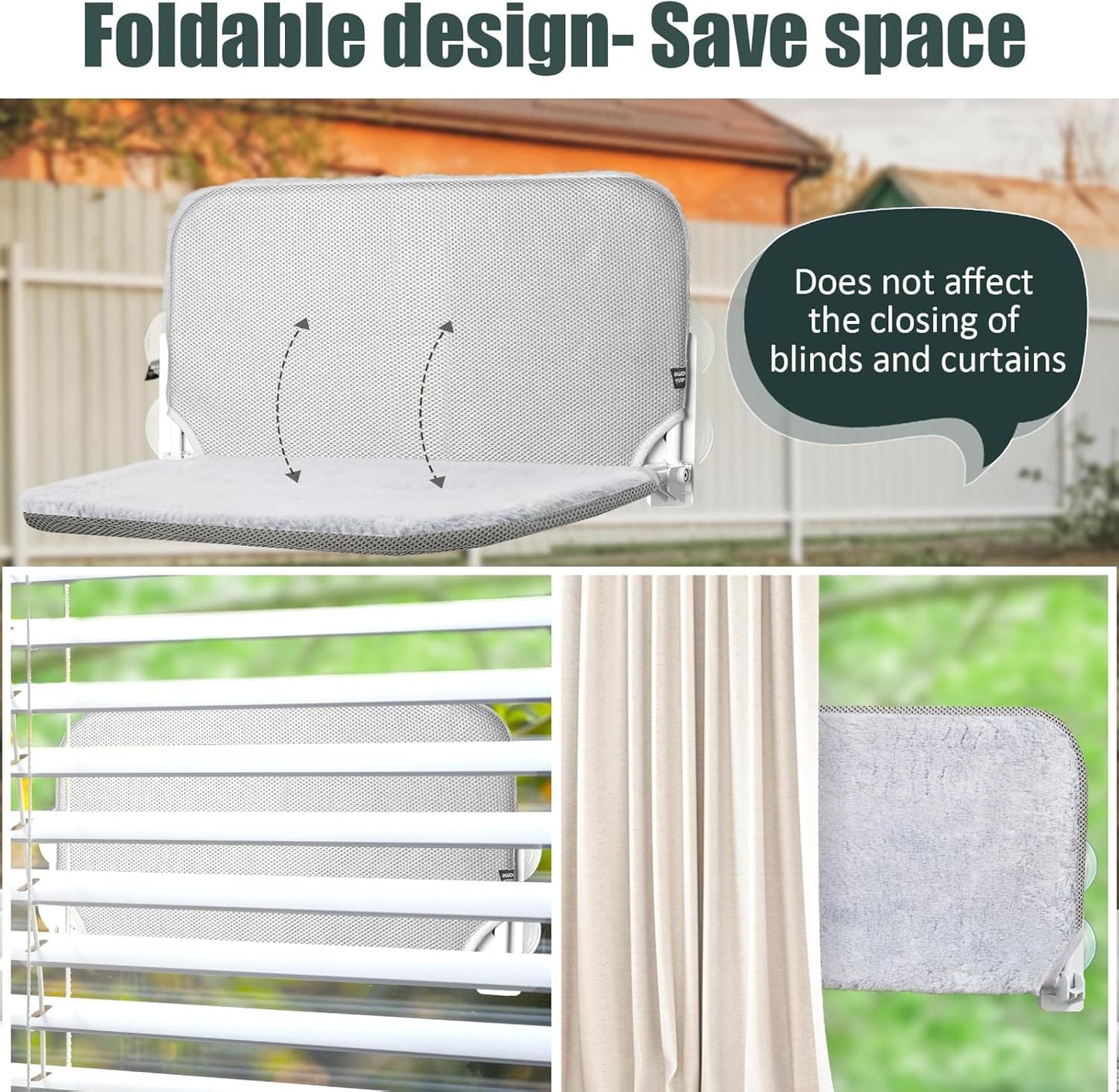 Sunhoo 2PCS Cat Window Hammock Perch Cordless Kitty Seat Bed Foldable Windowsill Ledge Shelves Sturdy Suction Cup for Large Indoor Cats Kitten 20.5 * 11.8in Hold 55lbs Lit Pour Chat (Light Gray, M)