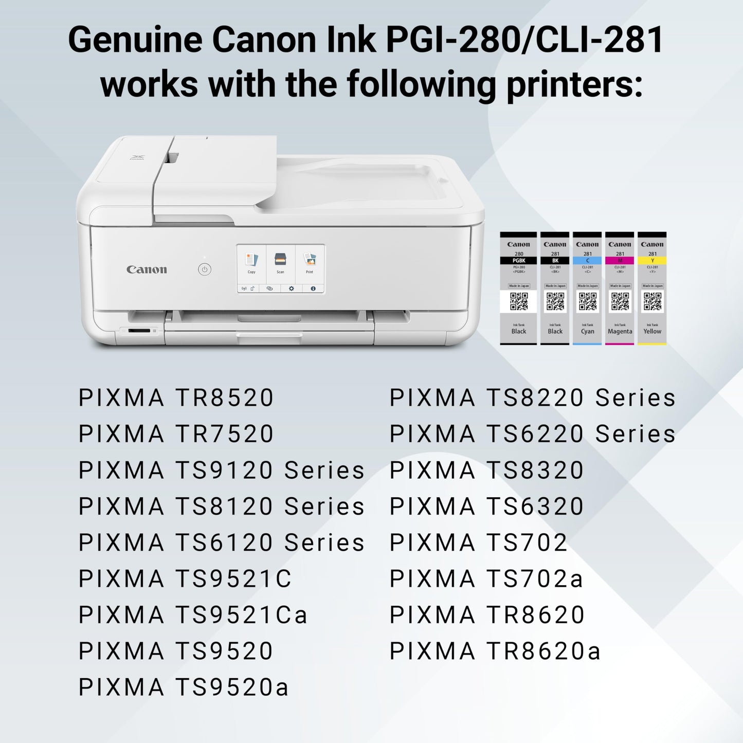 Canon PGI-280/CLI-281 Genuine Combo Pack, Compatible with TR8520, TS9120,TS8120, TS6120, TS9521C/a, TS9520/a, TS8220, TS6220, TS8320, TS6320, TS702/a, and TR8620/a Series Printers