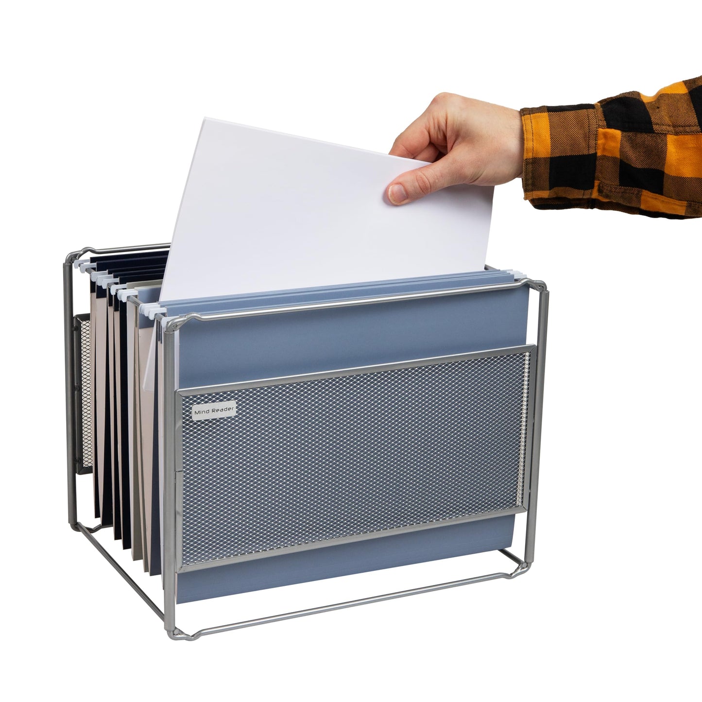 Mind Reader Hanging File Folder Organizer, Desktop Organizer, Storage, Office, Metal Mesh, 13"L x 9.75"W x 10.25"H, Silver