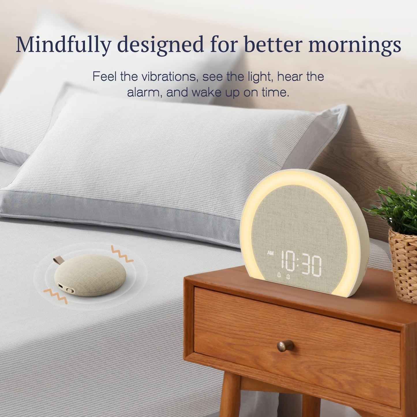 ANJANK Loud Alarm Clock with Wireless Bed Shaker, Vibrating Dual Alarm with Light Wake Up for Heavy Sleepers & Hearing Impaired, 9-Color Night Light, 8 Sounds, 0-100% Dimmer, USB Charger, Bedroom