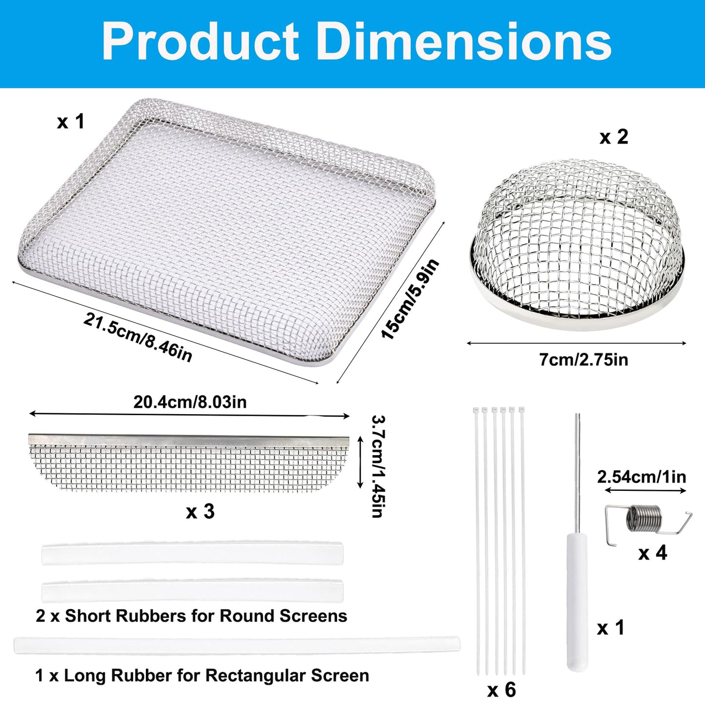HOMEE 6 Pack Flying Insect Screen for RV Refrigerator Vents, RV Water Heater Cover for RV Accessories Stainless Steel Mesh with Installation Tool and Silicone Rubber