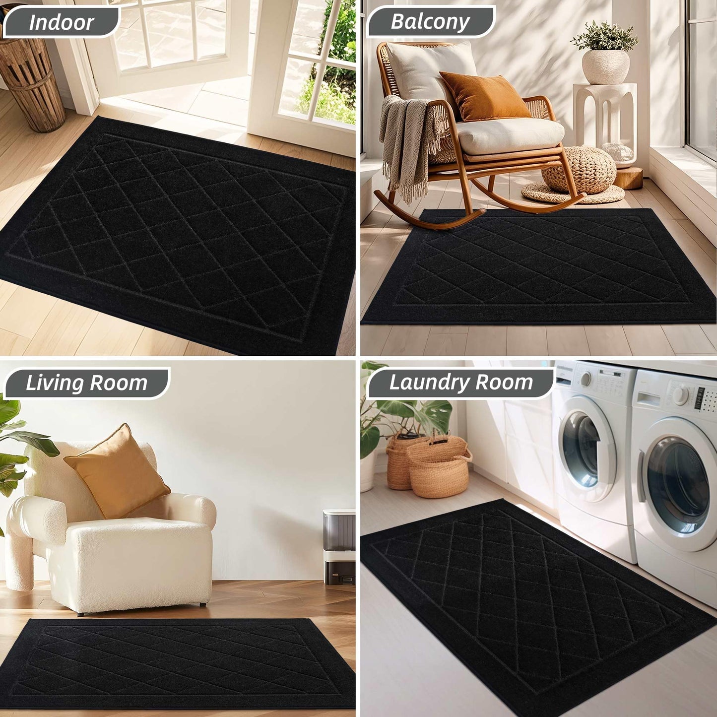 BEQHAUSE Dirt Trapper Door Mat 32" x 48", Non-Slip Doormat Washable Entryway Mat Dog Door Mat, Stain Resistant and Absorbent Welcome Mat for Front Back Door, Mud Wet Shoes & Paws, Black