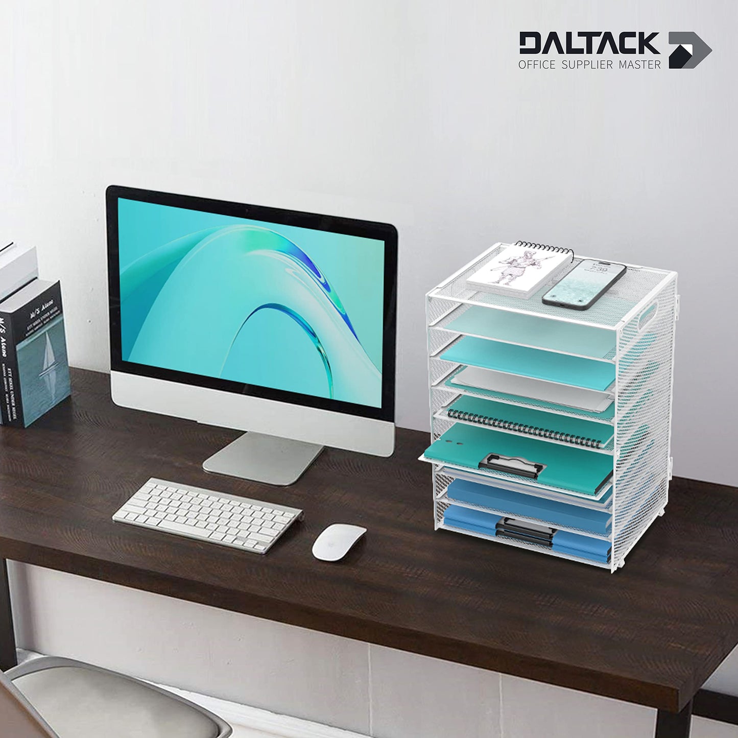 DALTACK 9-Tier Paper Letter Tray Desk Organizer with Handles, Mesh File Holder Organization, Paper Sorter Desk Organizer for Office Home School,White