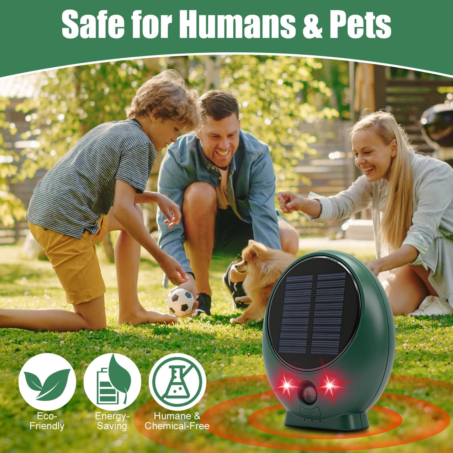 OBEST Solar Animal Deterrent, Cat Deterrent Outdoor with Motion Sensor, Ultrasonic & Strobe Light, Waterproof Yard & Garden Protector for Deer, Cat, Racoon, Squirrel, Rodents, Sound Frequency 8kHZ