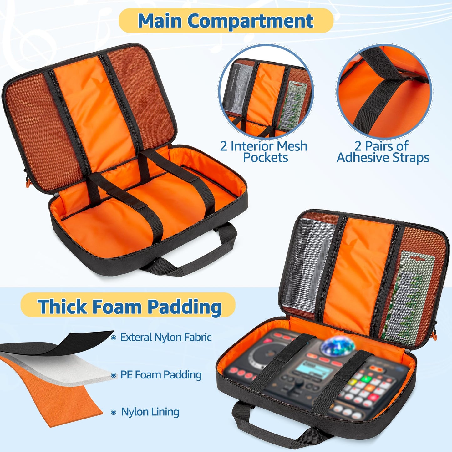 Rexmica Padded Carrying Bag Compatible with VTech Kidi Star DJ Mixer/Kidi DJ Mix, Small DJ Mixer Storage Bag with Accessory Pockets for Cable, User Guide, Batteries or Other Accessories, Black