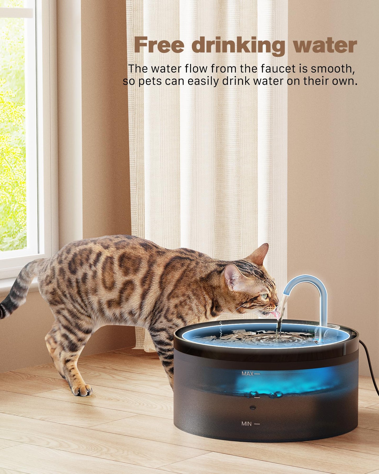 Cat Water Fountain - with 6 Carbon Filters + 3 Sponge Filters - Super Silent Cat Fountain - Faucet Cat Fountain - Quiet Water Pump - BEMOONY