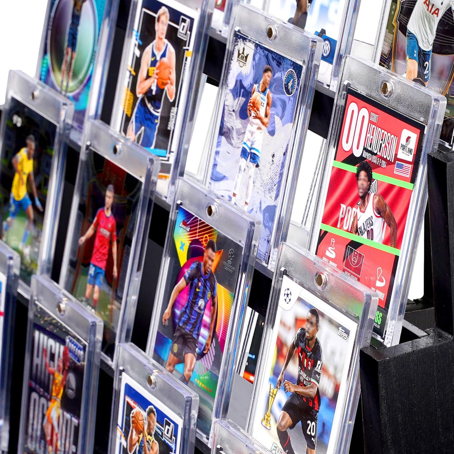 Emfogo Display Stand, 4-Tier Trading Card Display, Wooden Graded Baseball Sports Card Display, Trading Cards Display Case for Collection & Show (Black)