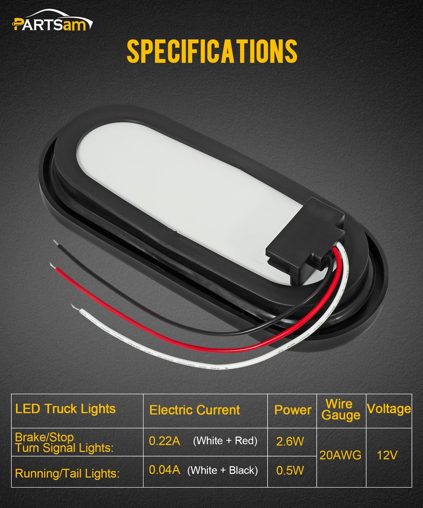 Partsam 2Pcs 6 Inch Oval Red Led Trailer Tail Lights 10 Diodes Clear Lens Stop Brake Turn Lights Grommet and Pigtails Waterproof 12V Sealed for RV Trucks, 6 Oval led Tail Lights Clear