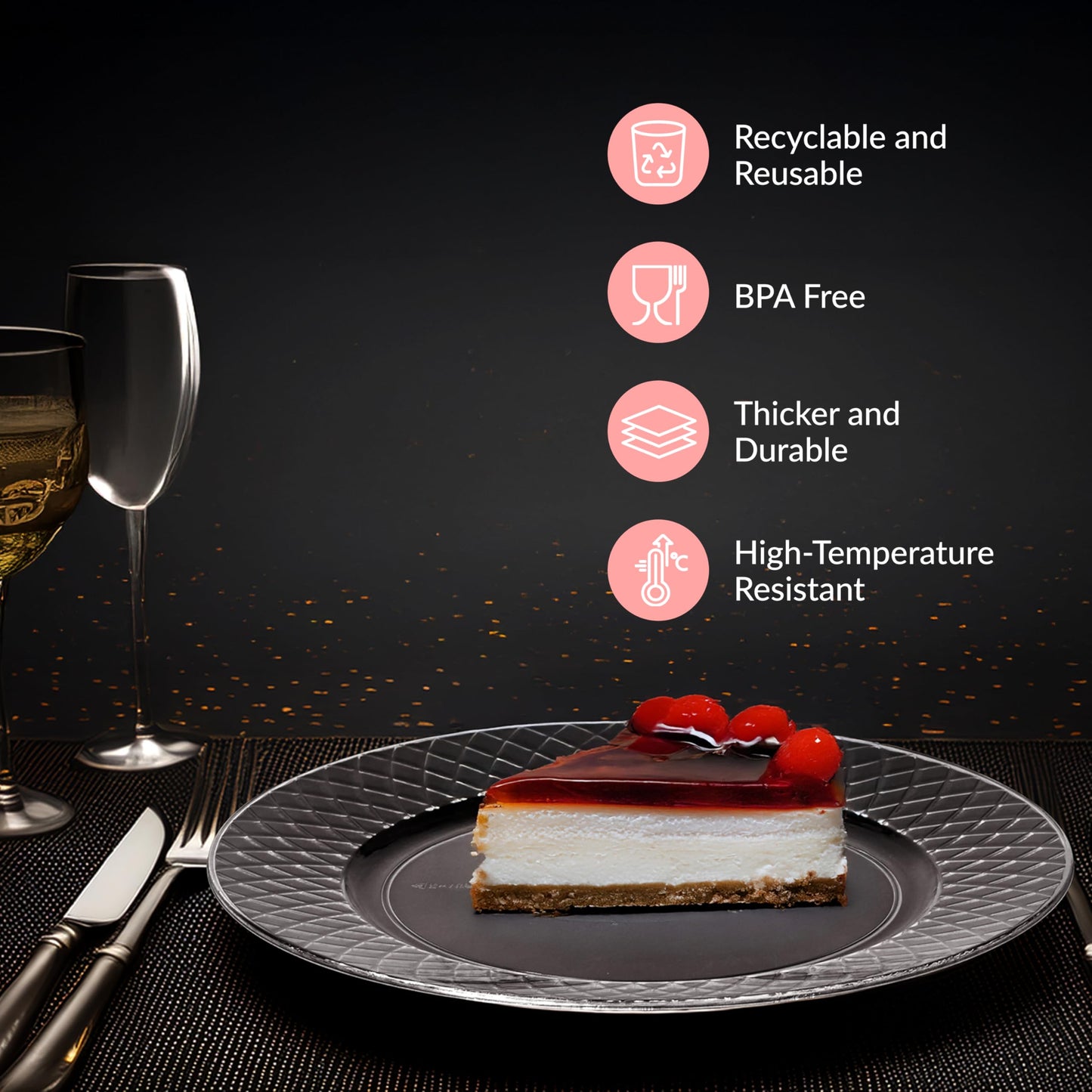 Prestee 102 Clear Plastic Plates Disposable - 6.25-inch Heavy Duty Hard Plastic Clear Plates for Party - Elegant Round Cake, Dessert, Salad, Appetizer, Dinner - Plate for Holiday Parties