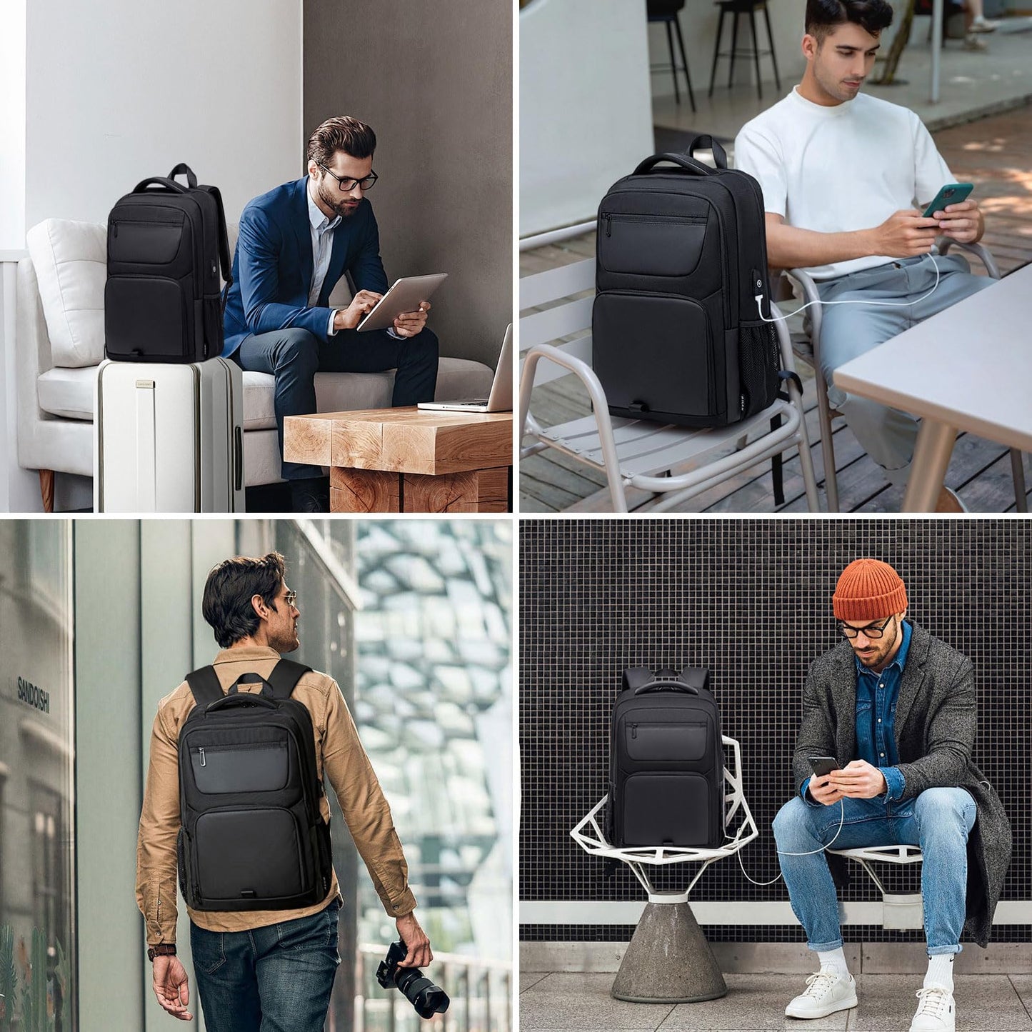 40L Travel Business Backpack for Men, High Tech Laptop Backpack with USB Charging Port and Ergonomic Design, Water Repellent Work College Computer Backpack Fits 17.3 Inch Tablet, Notebook