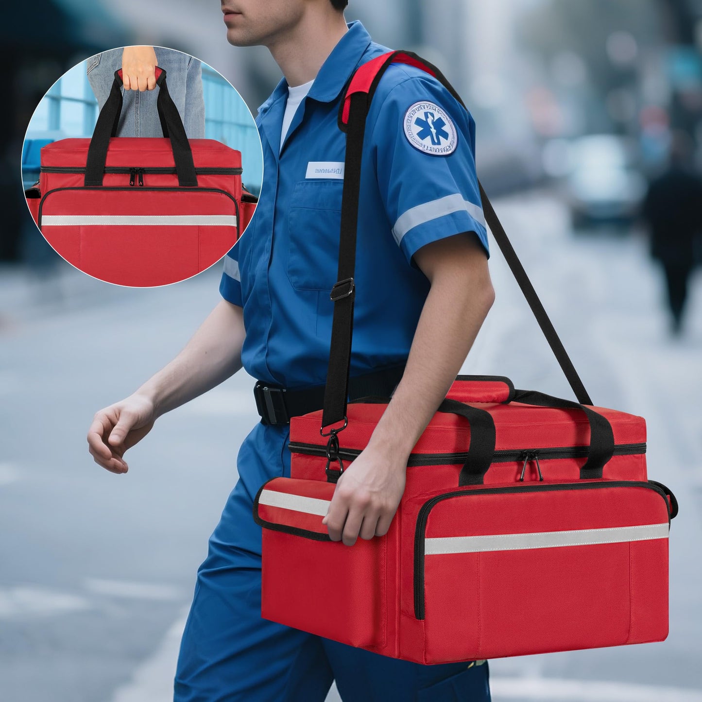 Trunab Medical Bag on Wheels with Detachable Trolley, Rolling Nurse Tote with Removable Dividers, First Responder Bag Empty with Adjustable Shoulder Strap for Nurse, Doctor, Bag ONLY