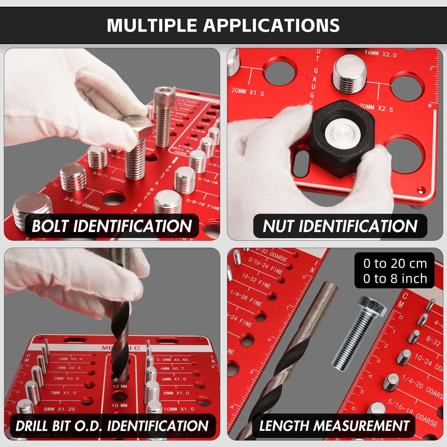 GIMYUAN 48 Thread Checker - 24 Standard & 24 Metric Nut and Bolt Thread Checker with 12 Drill Bit Gauge, Wall Mount Bolt Size Thread Identifier Board