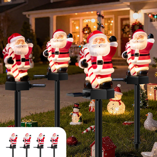 4 Packs Christmas Solar Garden Light with Santa Claus, 17.7 Inches Garden Solar Light Outdoor for Christmas Decoration, Auto ON/Off, IP65 Waterproof, Suitable for Courtyard, Pond, Walkway Decoration