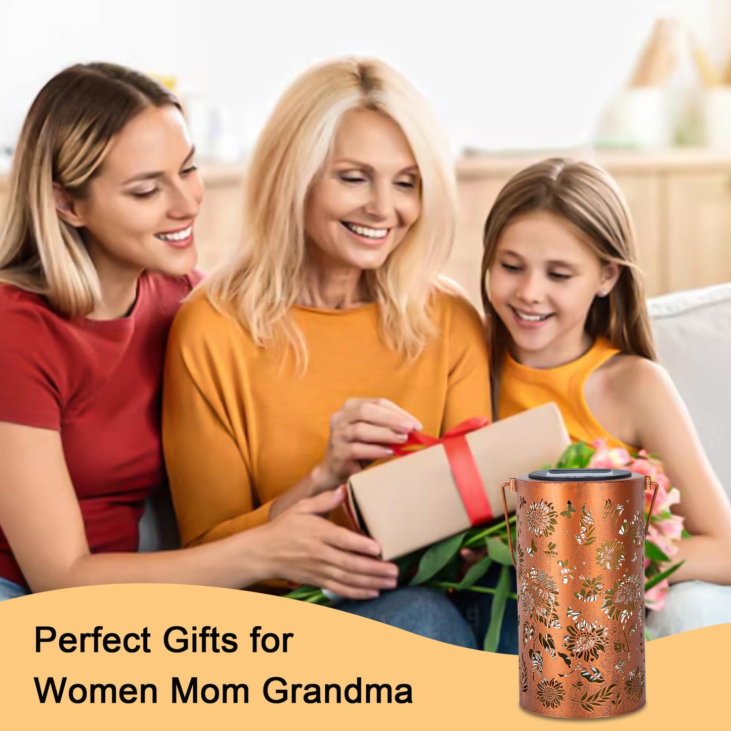 Camaxun Gifts for Women Sunflower Lanterns Garden Decor, Waterproof Hanging Decorations Solar Lights Outdoor, Gardening Gifts for Backyard Porch Patio Table Yard Balcony Lawn Pathway