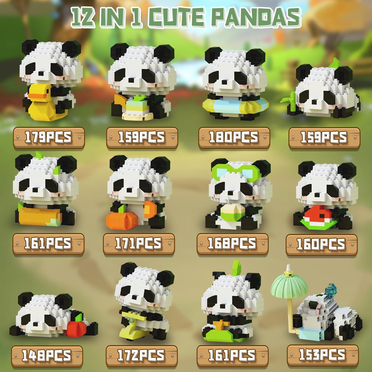 HIGH GODO 12Pack Pandas Party Favors Building Set, 1977PCS Cute Animals Set for Goodie Bag Stuffers Classroom Prizes, Party Favors Birthday Easter Gifts for Teens 14+ (Not Compatible with Major Brand)