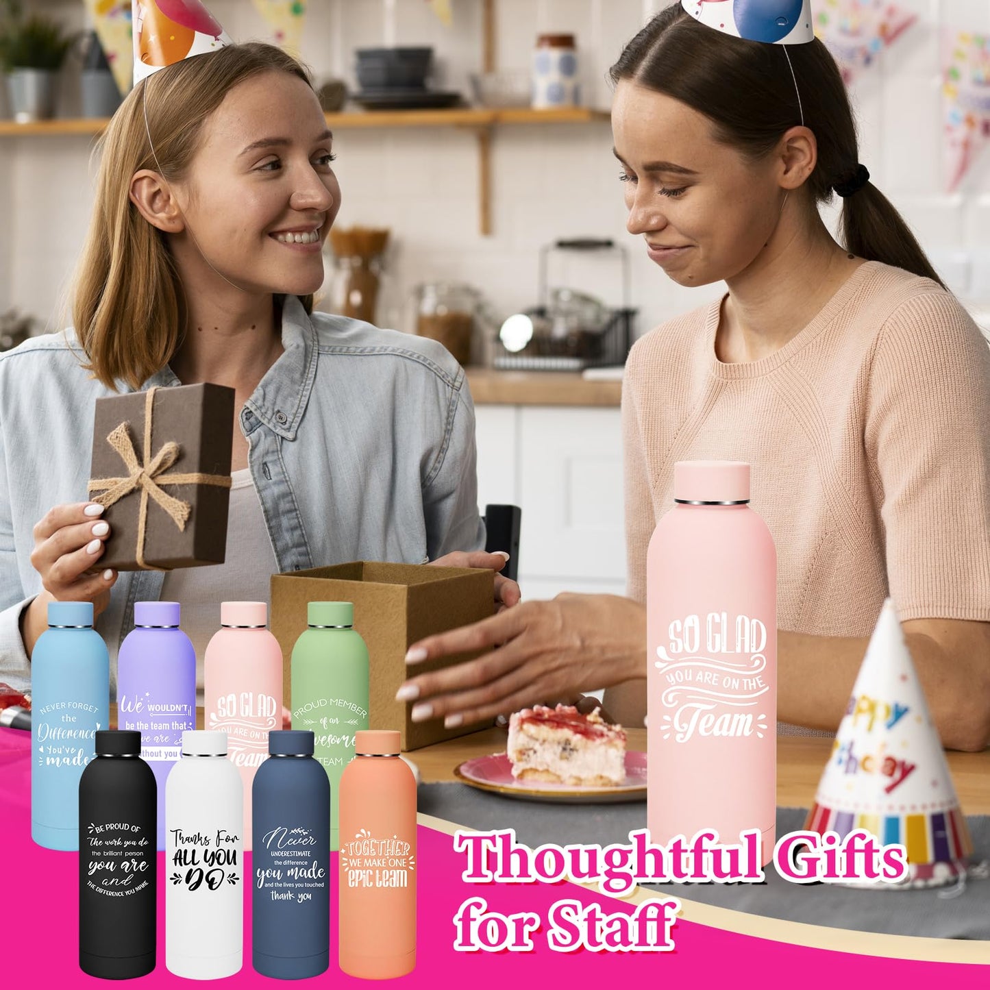 8 Pcs Employee Appreciation Gifts 17 oz Insulated Water Bottle Bulk Stainless Steel Double Wall Sport Bottle Reusable Thermal Water Bottle Thank You Gift for Women Coworker Teacher